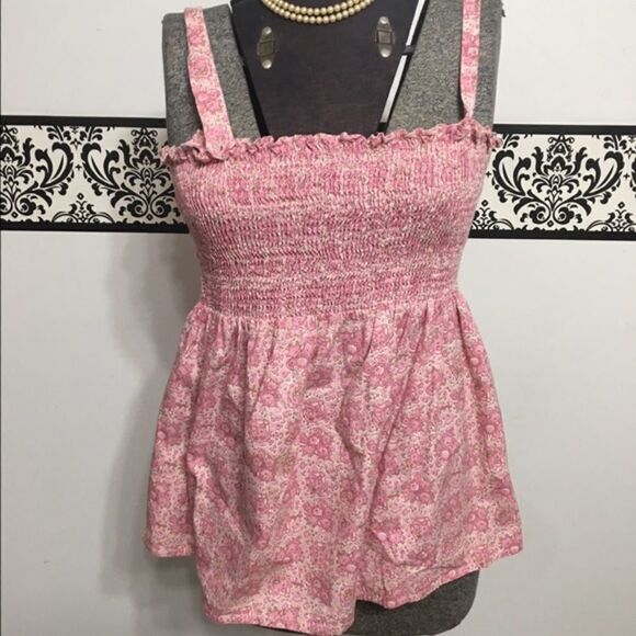 𝅺vintage Pink Floral Bohemian Maternity Shirt Shirred Stretch Tank Top Medium - Picture 2 of 2
